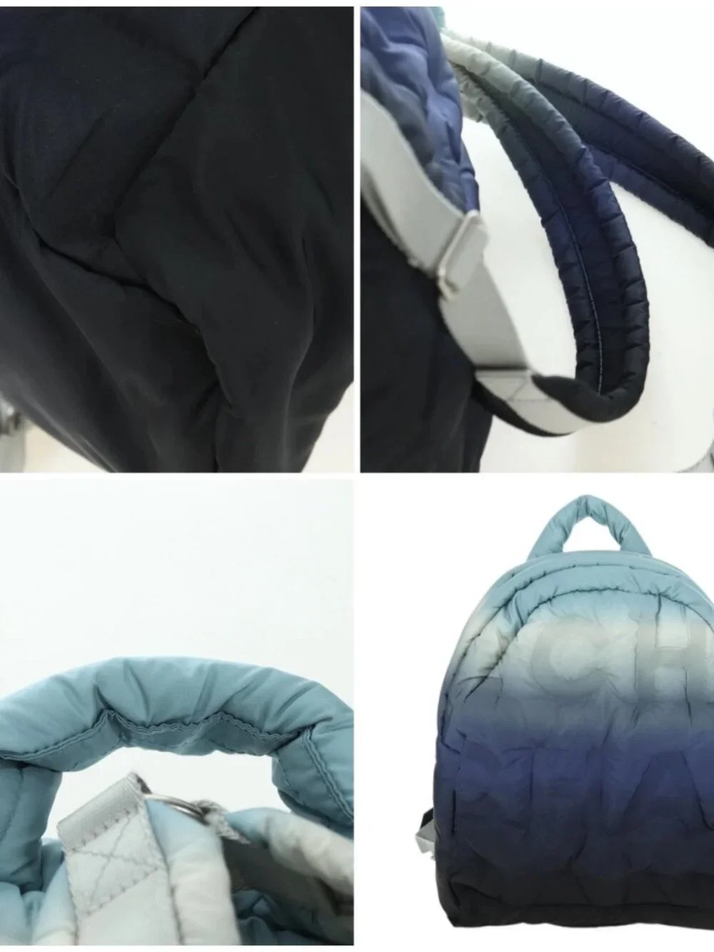 CHANEL Doudone Backpack Nylon Blue Silver CC Auth mr2366SAM